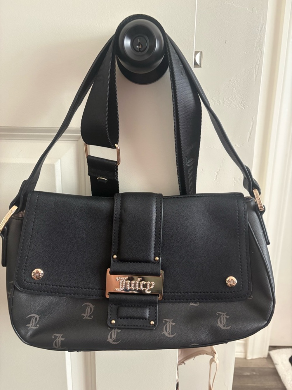 Juicy Couture Black Shoulder Bag with Gold Logo Plate